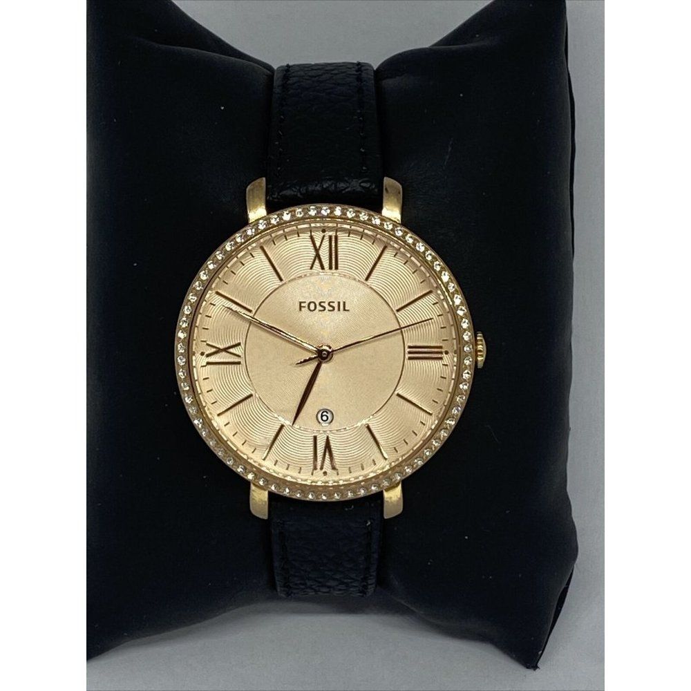 Fossil ES3546 Women's Black Leather Gold Analog Di